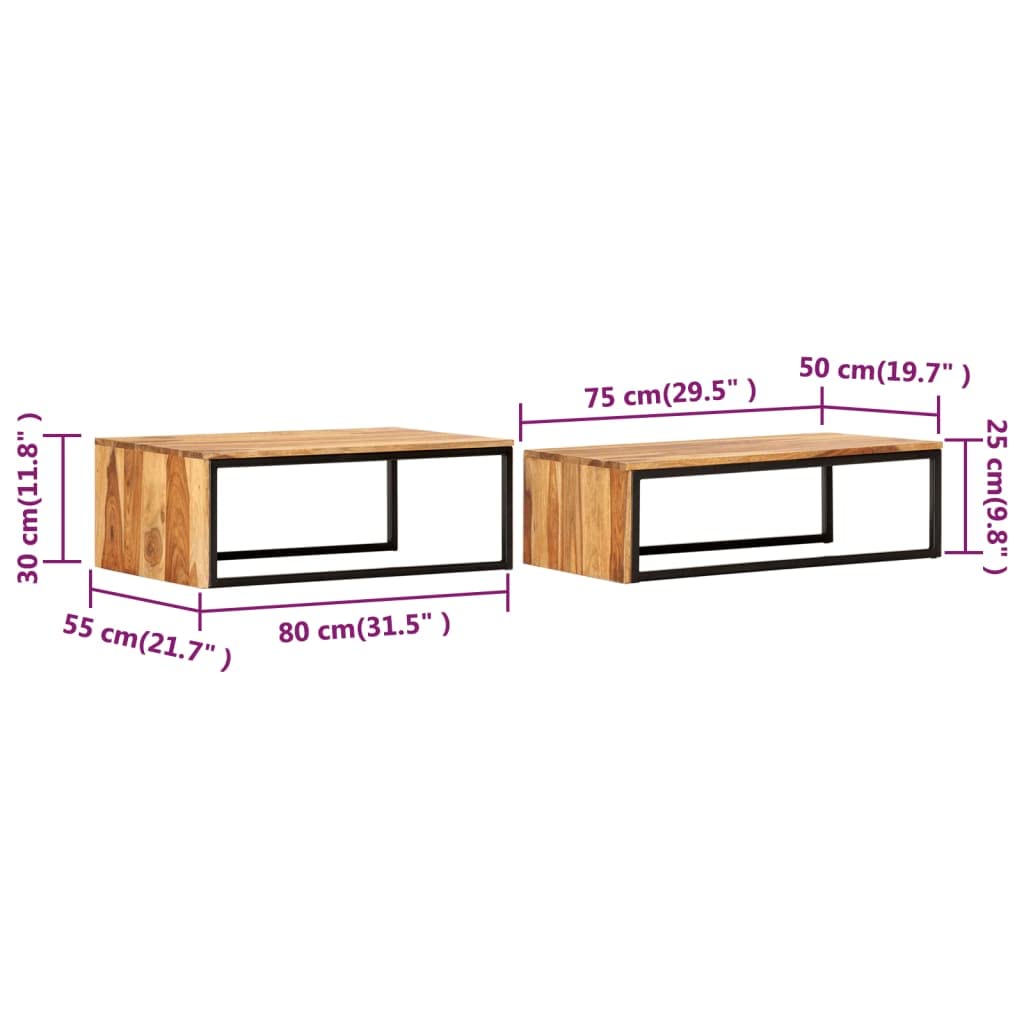 Brown Set of 2 Solid Sheesham Wood Rectangular Nesting Coffee Table C432783