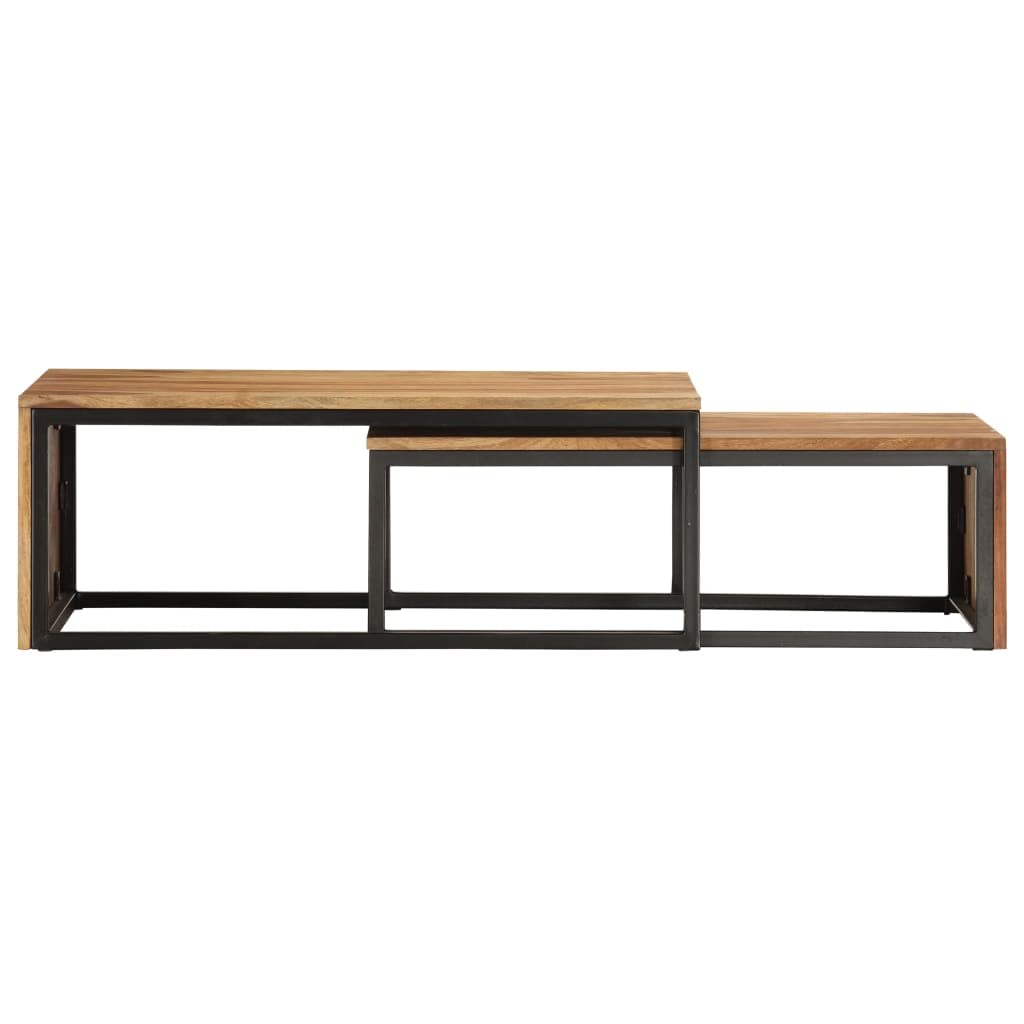 Brown Set of 2 Solid Sheesham Wood Rectangular Nesting Coffee Table C432783