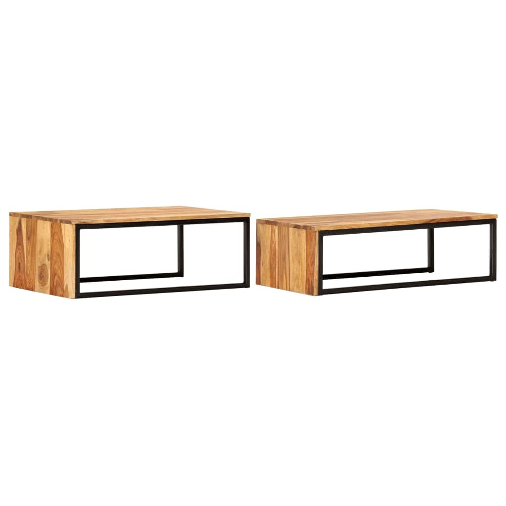 Brown Set of 2 Solid Sheesham Wood Rectangular Nesting Coffee Table C432783