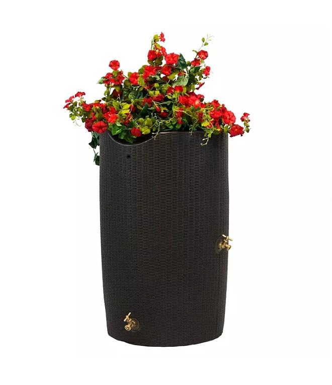 Black 50-Gallon Rain Barrel with Planter Top O223646