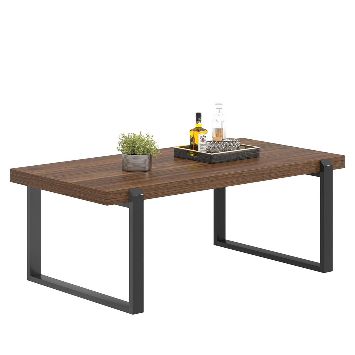 Walnut 44 Inch Wood and Metal Coffee Table Z494602