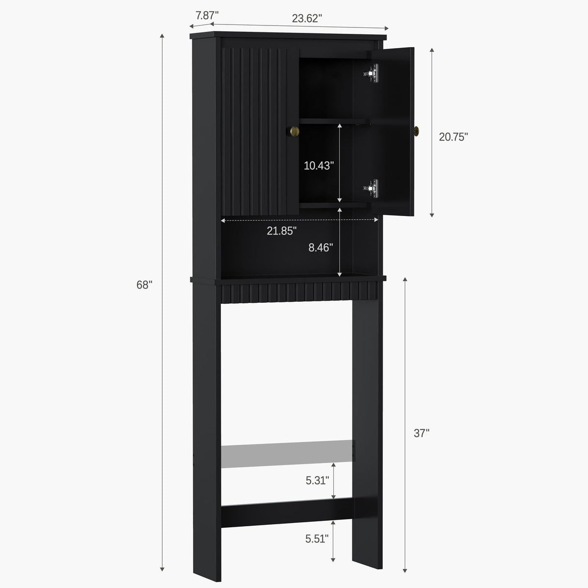 Black Over The Toilet Storage Cabinet with Adjustable Shelf H6080