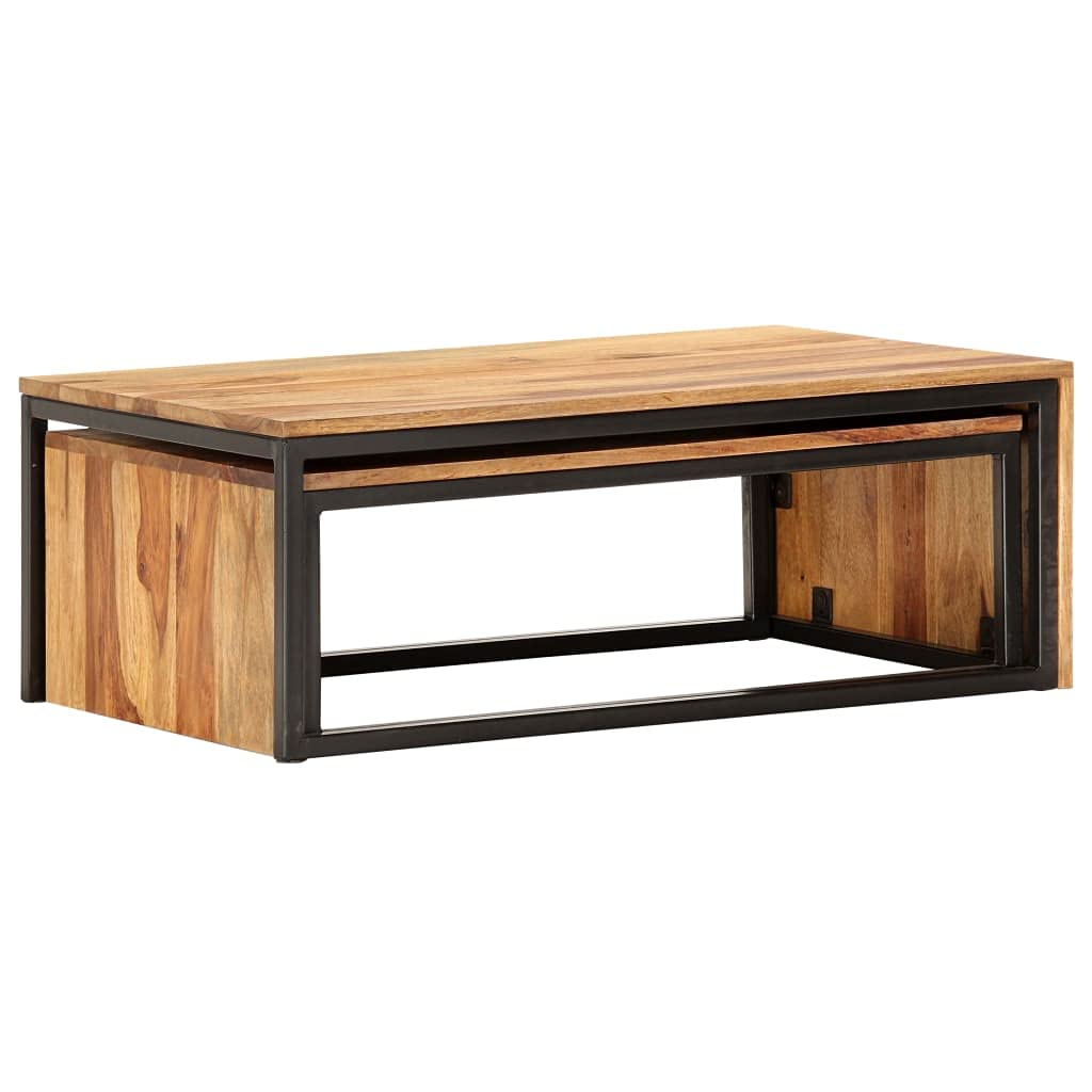Brown Set of 2 Solid Sheesham Wood Rectangular Nesting Coffee Table C432783