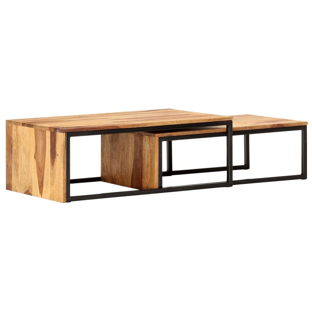 Brown Set of 2 Solid Sheesham Wood Rectangular Nesting Coffee Table C432783