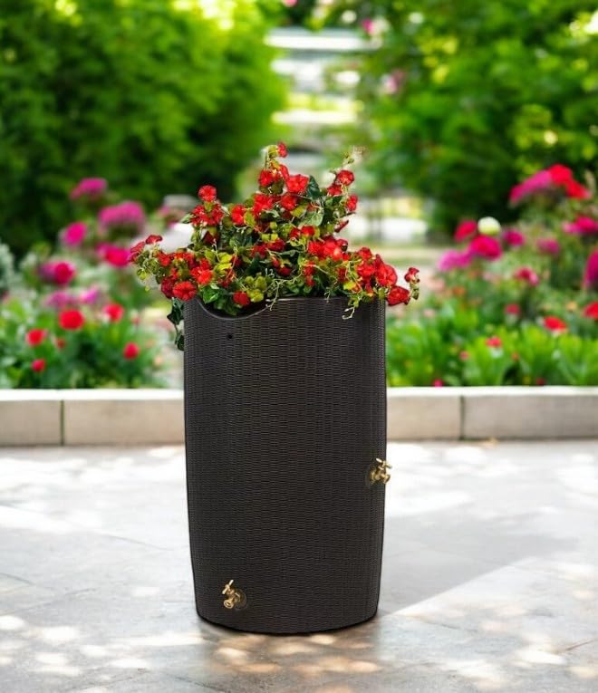 Black 50-Gallon Rain Barrel with Planter Top O223646