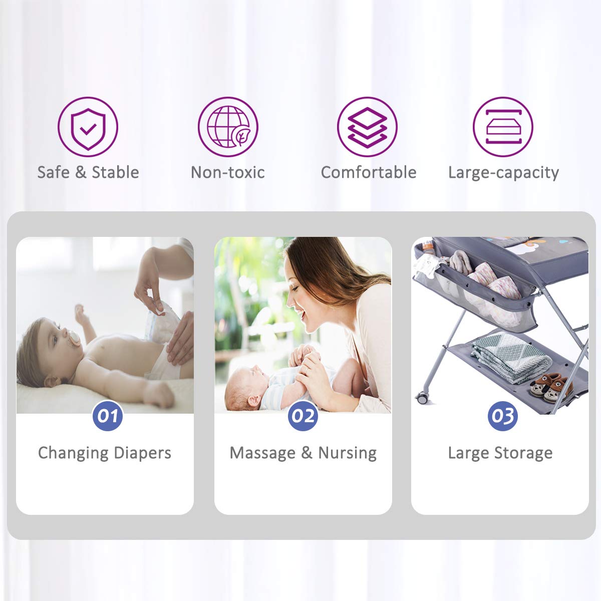 Portable Folding Baby Changing Table with Wheels F477886