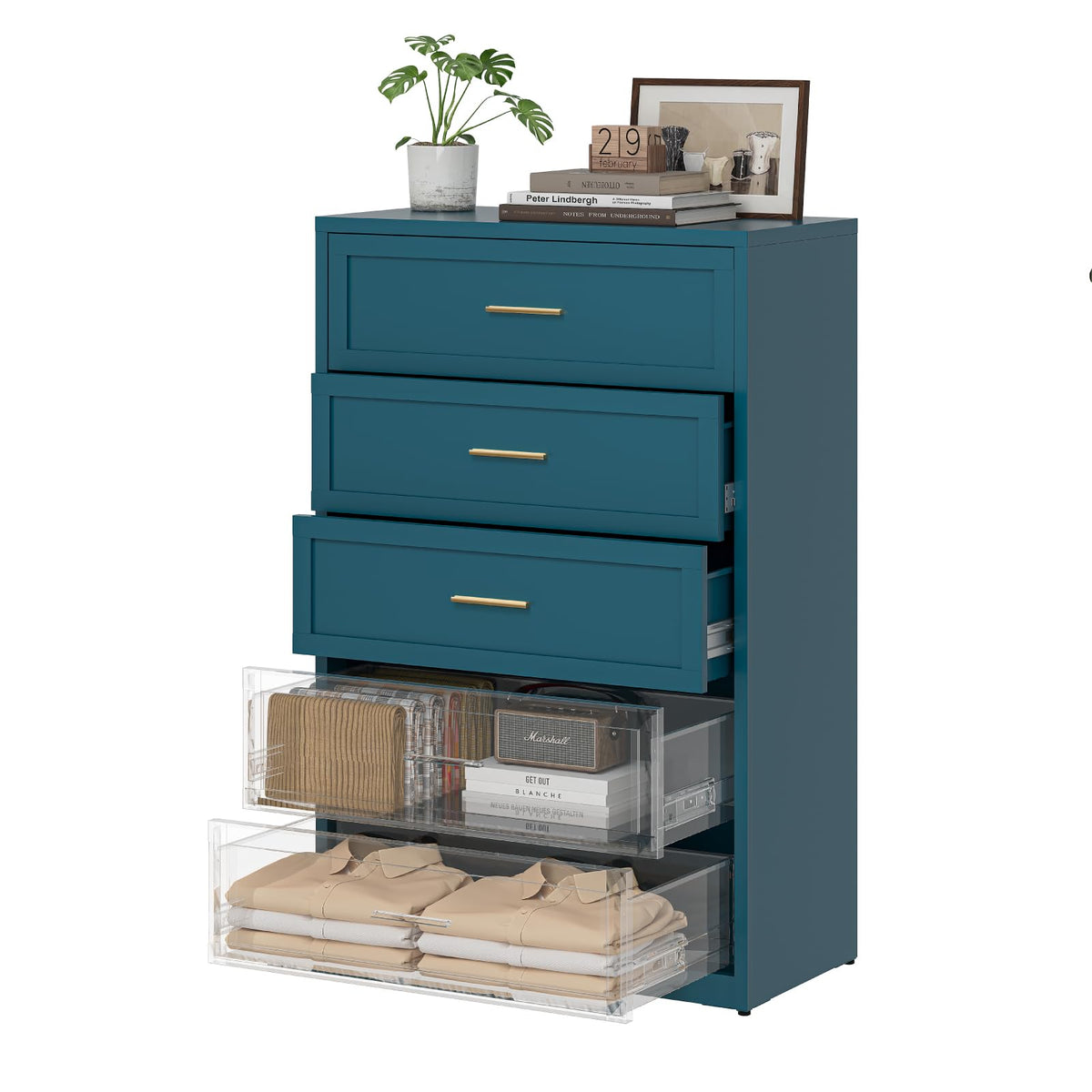 Blue 5 Drawer Metal Dresser G4857
