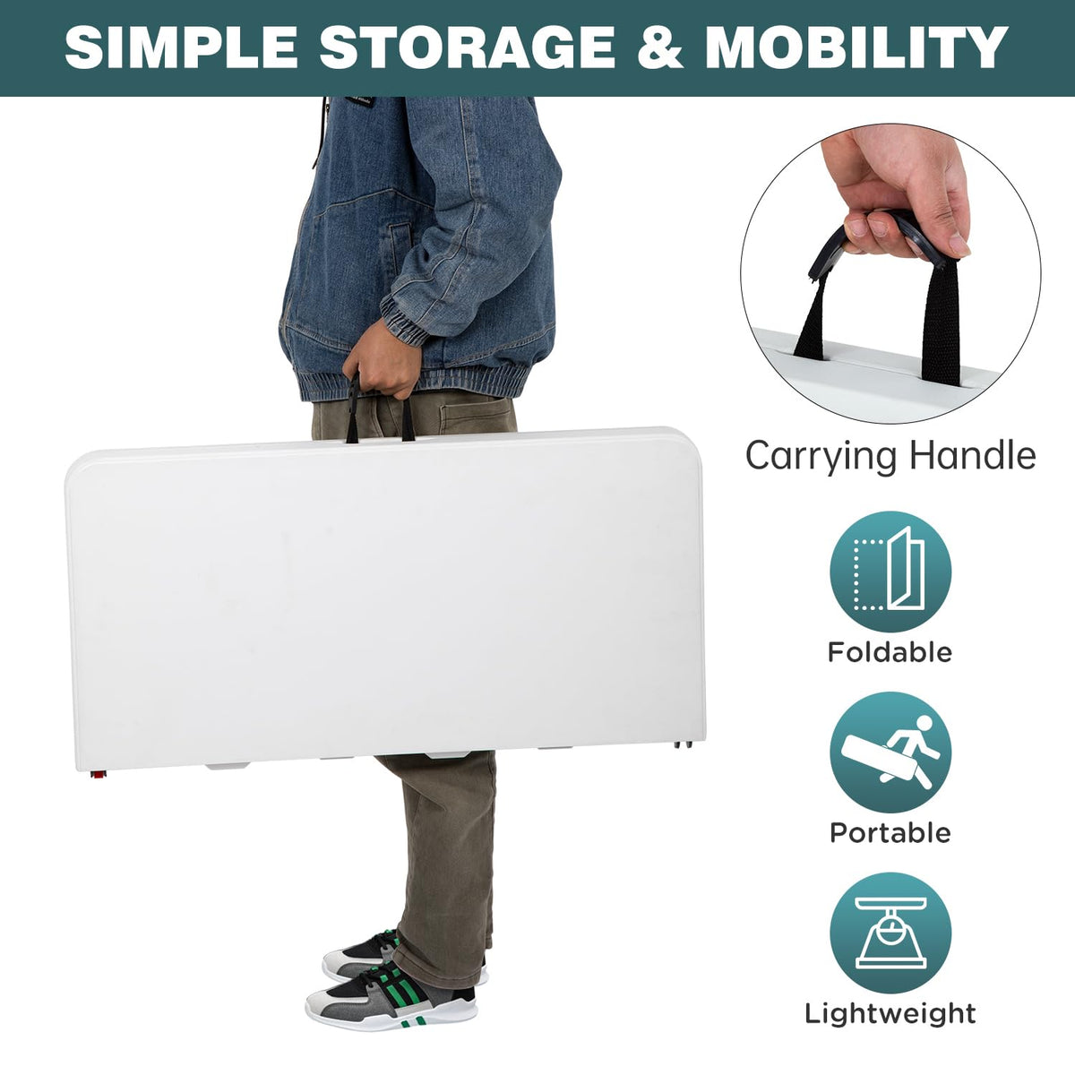 34" White Folding Plastic Table Q990