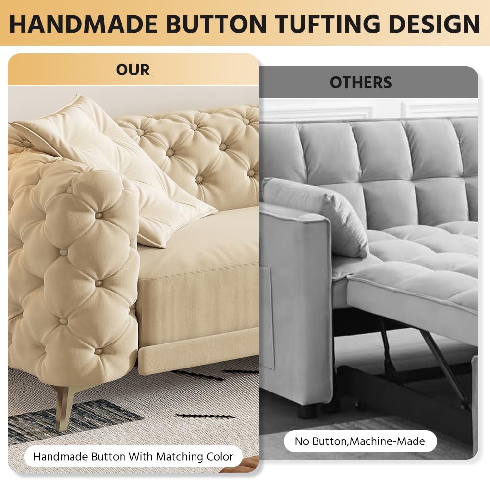 Velvet 3-in-1 Convertible Sleeper Sofa with Movable Ottoman Q8836