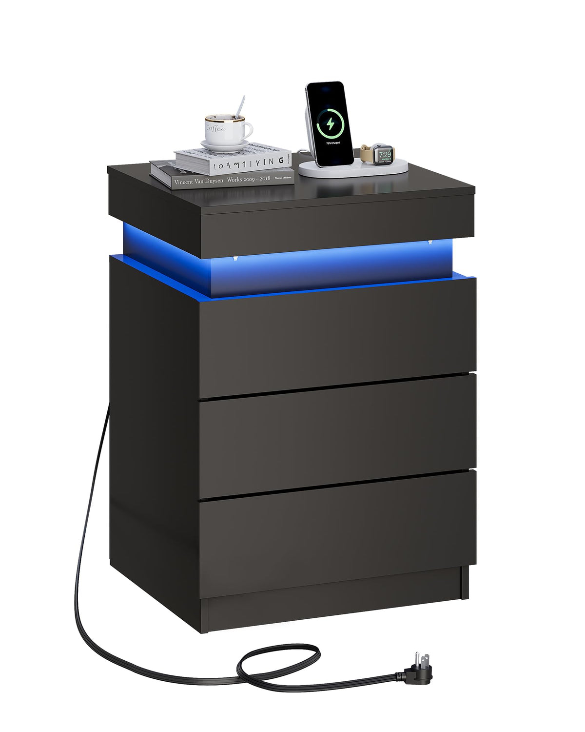 Black Nightstand with Charging Station D27004