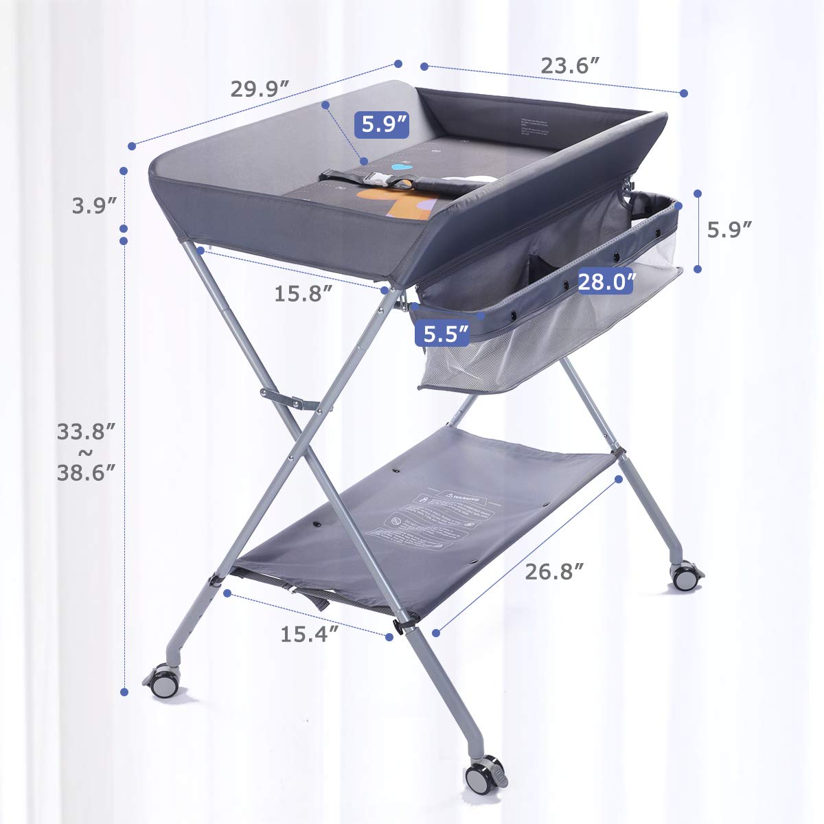 Portable Folding Baby Changing Table with Wheels F477886