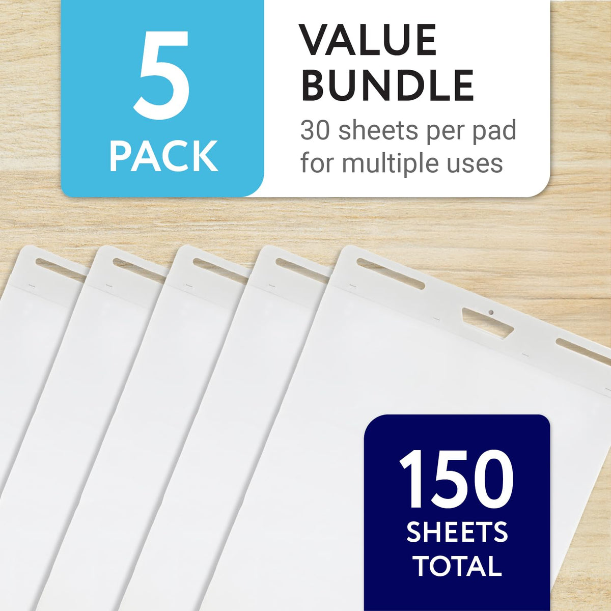 Sticky Easel Pads, White, 25 x 30 in, Pack of 5, 150 Sheets I785