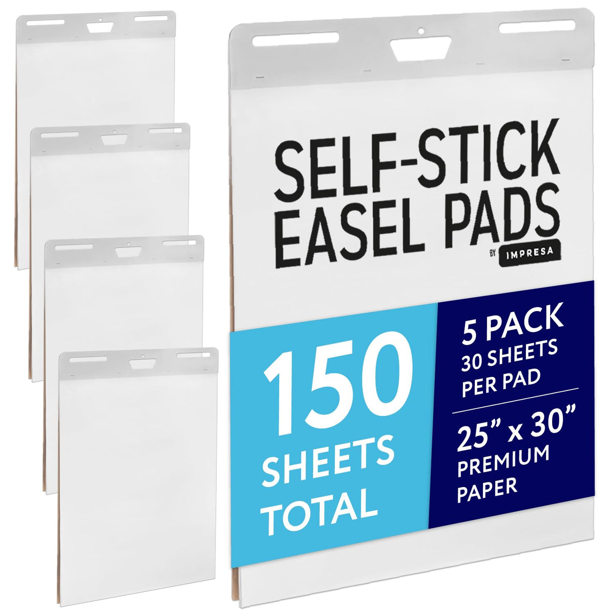 Sticky Easel Pads, White, 25 x 30 in, Pack of 5, 150 Sheets I785