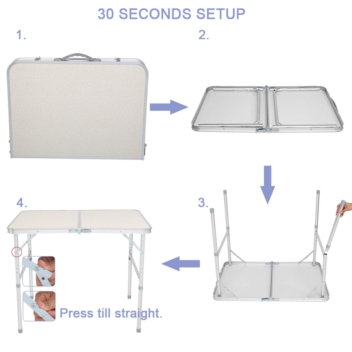Folding Aluminum Camping Table White 3 FT Q85241