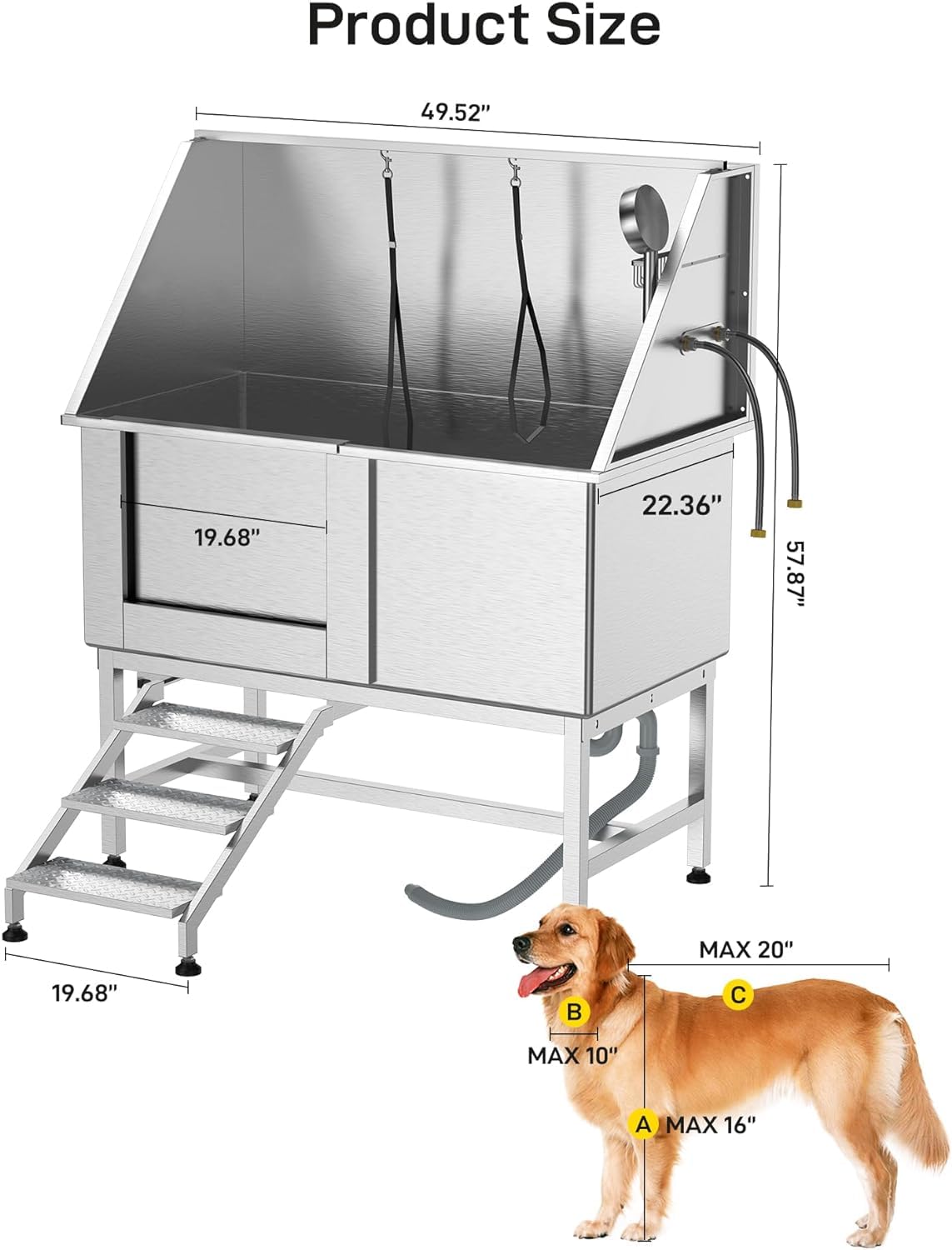 50" Stainless Steel Dog Grooming Bathtub with Faucet M160