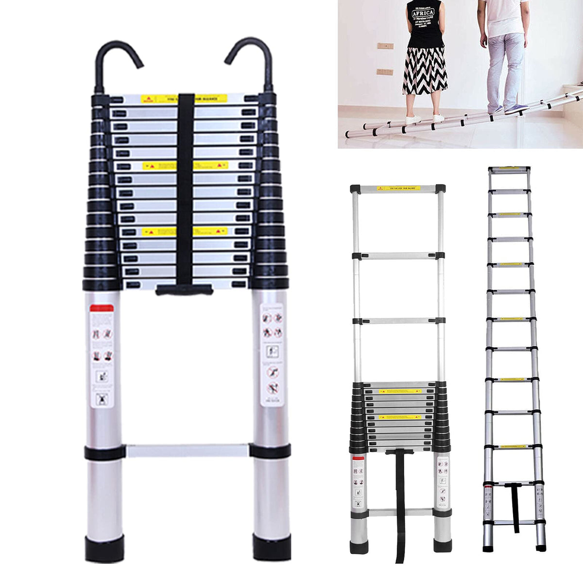 20.5FT Aluminum Telescoping Ladder with 2 Detachable Hooks N198639