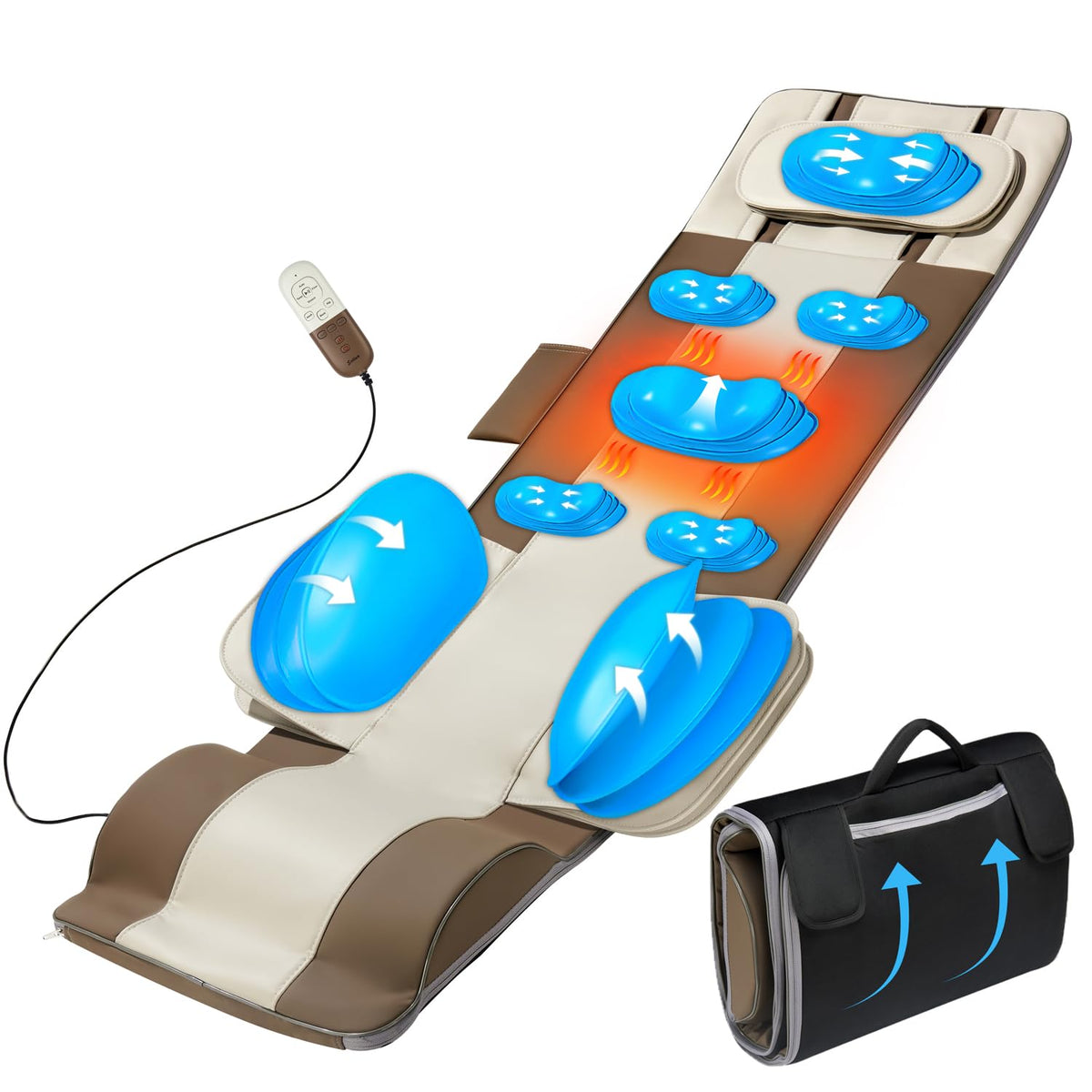 Full Body Massage Mat with Airbags Stretching & Heating, 3D Lumbar Traction, 4 Modes 3 Intensities 3 Heat Levels, PU Leather, Foldable X49501