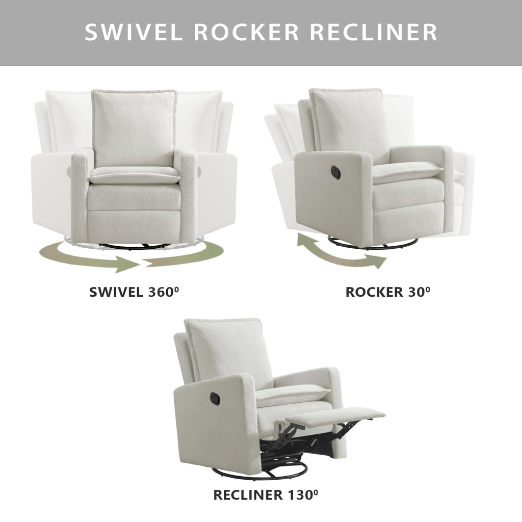 White Boucle Swivel Glider Recliner Q46007