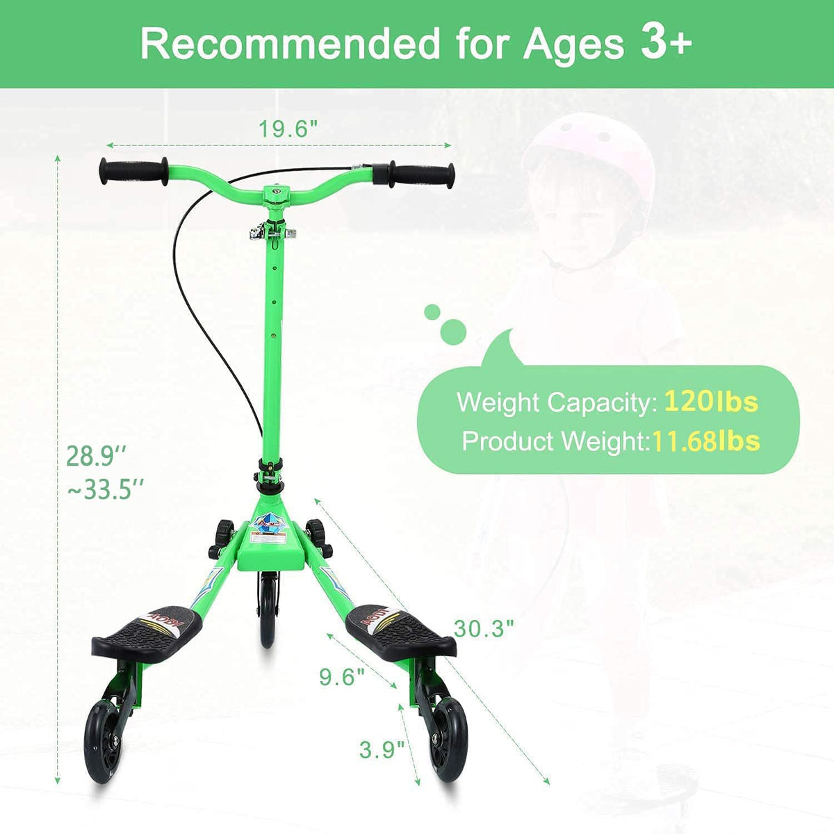 3 Wheels Foldable Swing Scooter with Adjustable Handlebar J714