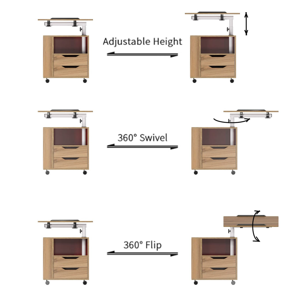 23.6in Rolling Nightstand with 2 Drawers and Shelf Oak Z683209