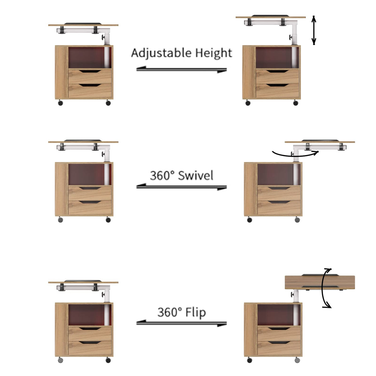 23.6in Rolling Nightstand with 2 Drawers and Shelf Oak Z683209
