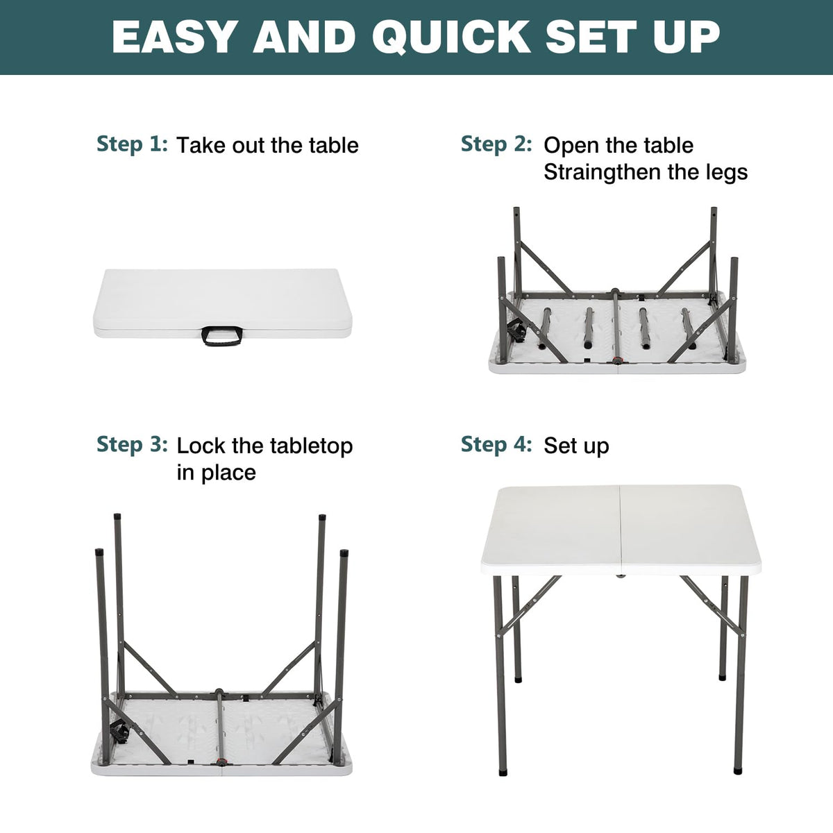 34" White Folding Plastic Table Q990