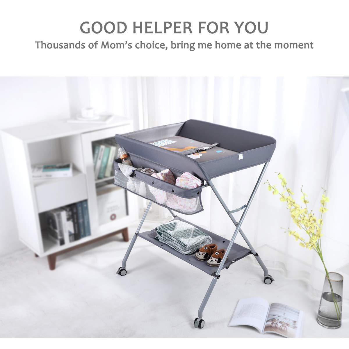 Portable Folding Baby Changing Table with Wheels F477886