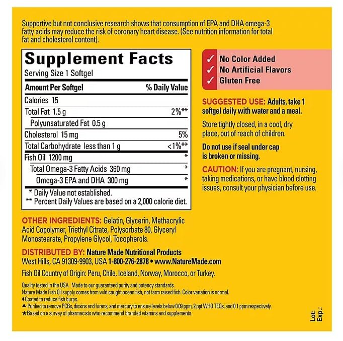 1200 mg Fish Oil Softgels, 240 Count J55129