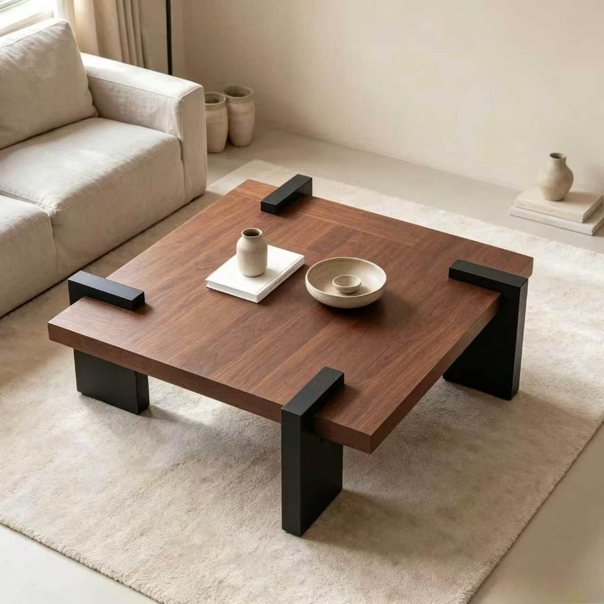 Walnut Coffee Table with Black Wood Legs O931