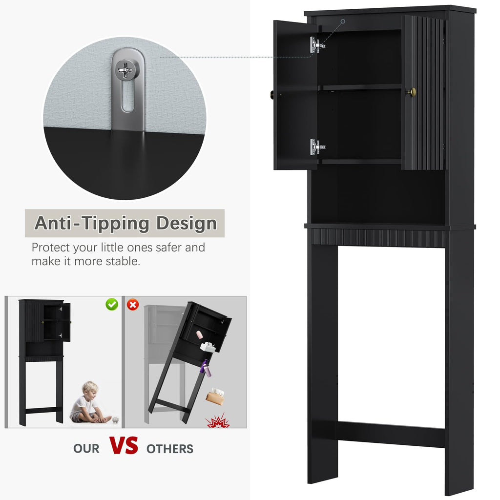 Black Over The Toilet Storage Cabinet with Adjustable Shelf H6080