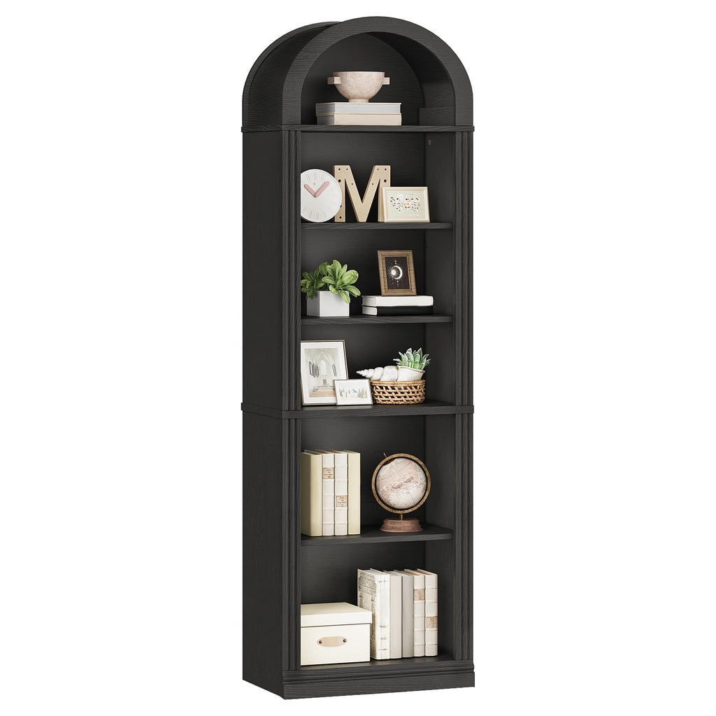 75.8" Tall Narrow 6-Tier Arched Wooden Bookshelf, Black Z61455