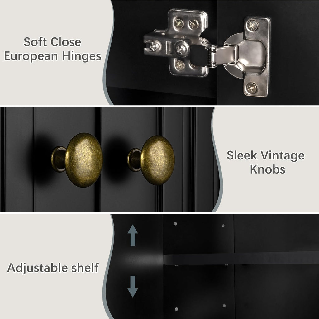 Black Over The Toilet Storage Cabinet with Adjustable Shelf H6080