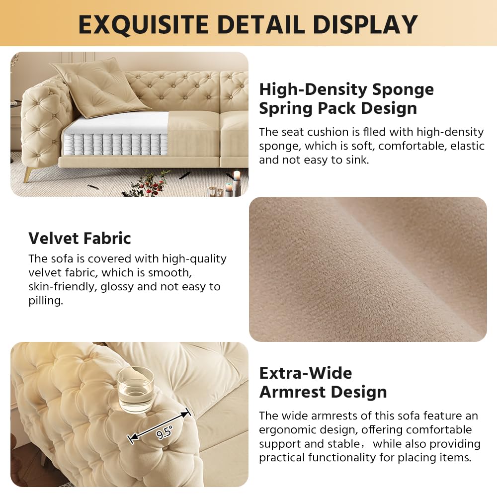 Velvet 3-in-1 Convertible Sleeper Sofa with Movable Ottoman Q8836