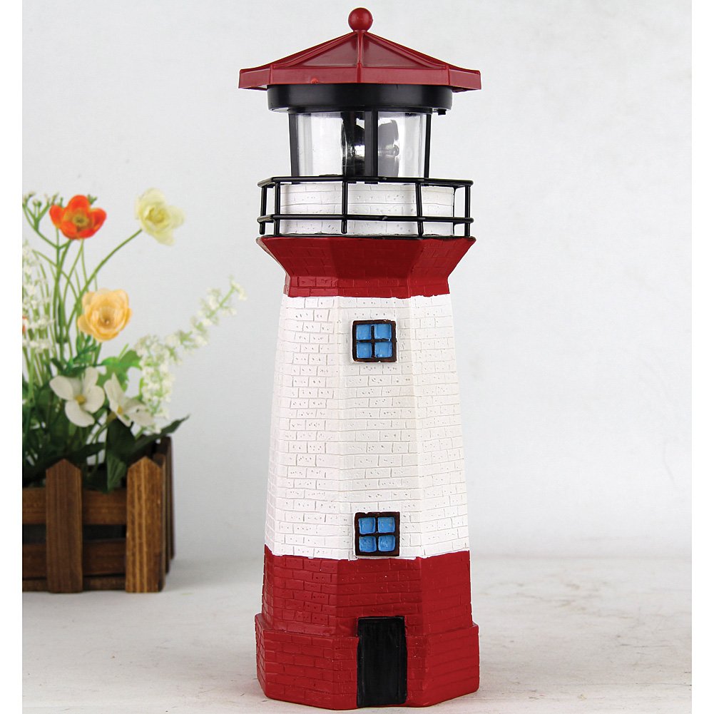 15" Red Solar Lighthouse with Rotating LED G999