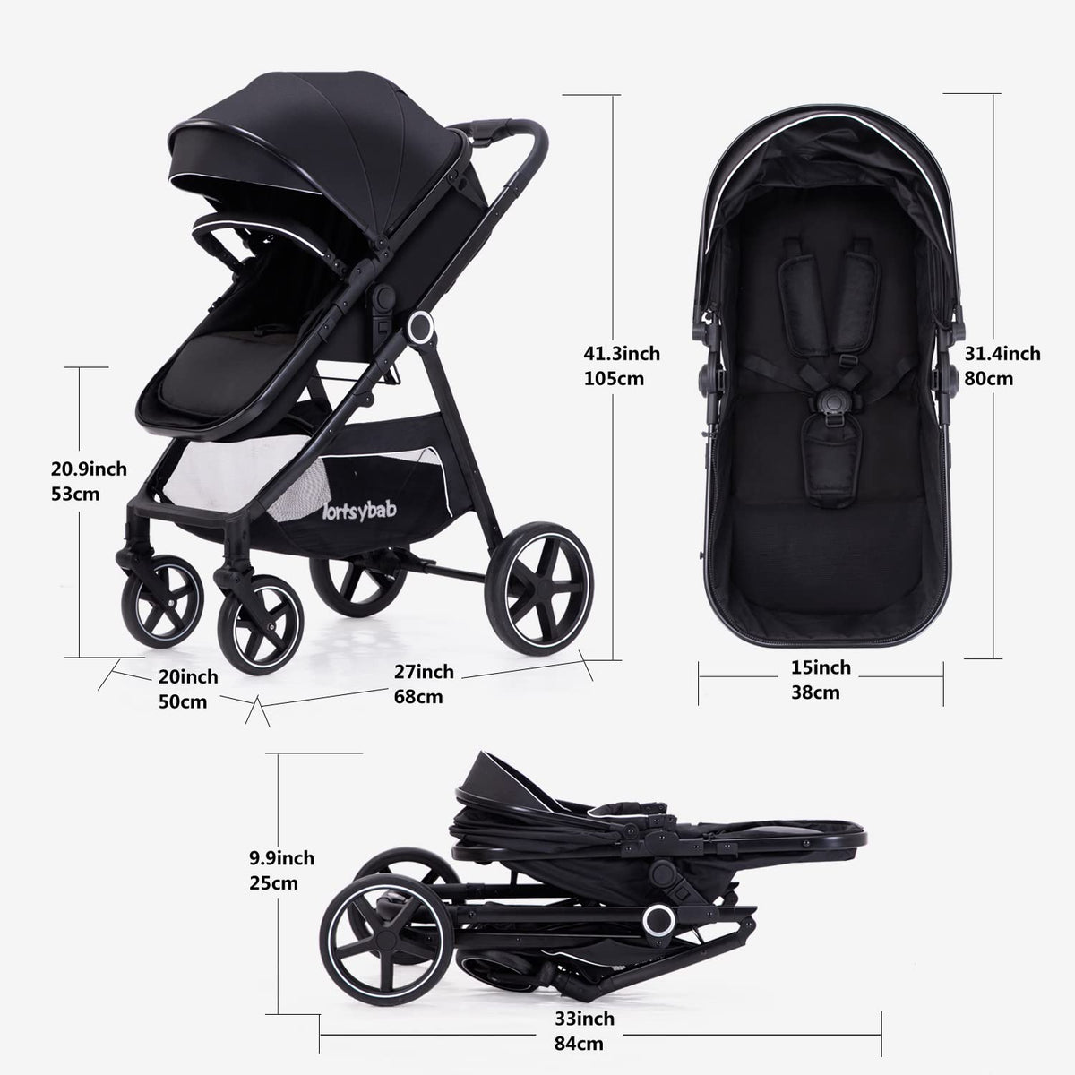2-in-1 Folding Baby Stroller with Reversible Seat U19291