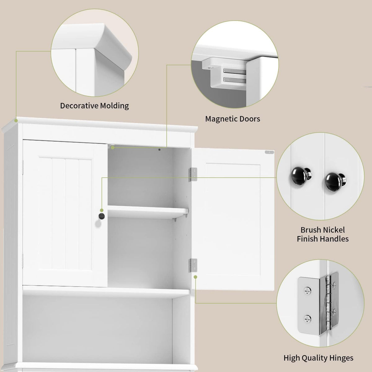 Over the Toilet Storage Cabinet with Adjustable Shelf, White U6061