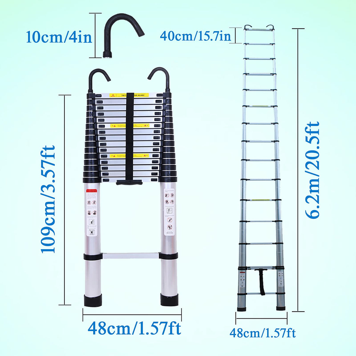 20.5FT Aluminum Telescoping Ladder with 2 Detachable Hooks N198639