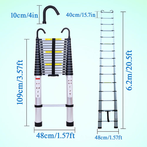 20.5FT Aluminum Telescoping Ladder with 2 Detachable Hooks N198639