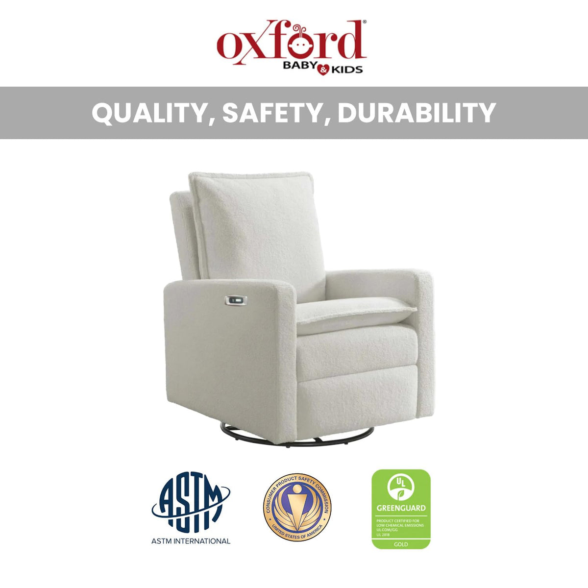 White Boucle Swivel Glider Recliner Q46007