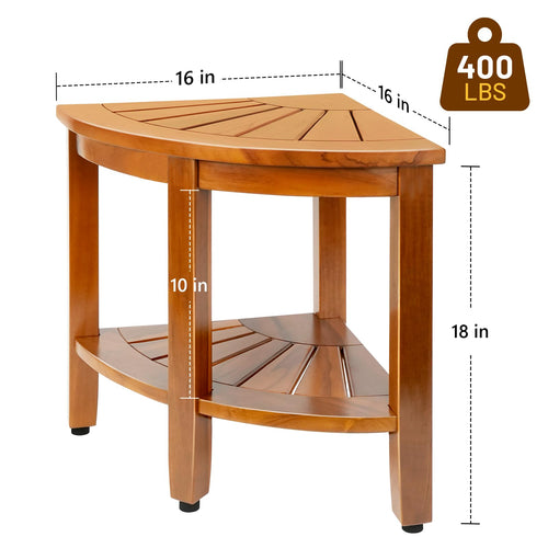 18" Teak Corner Shower Bench with Shelf Z8449