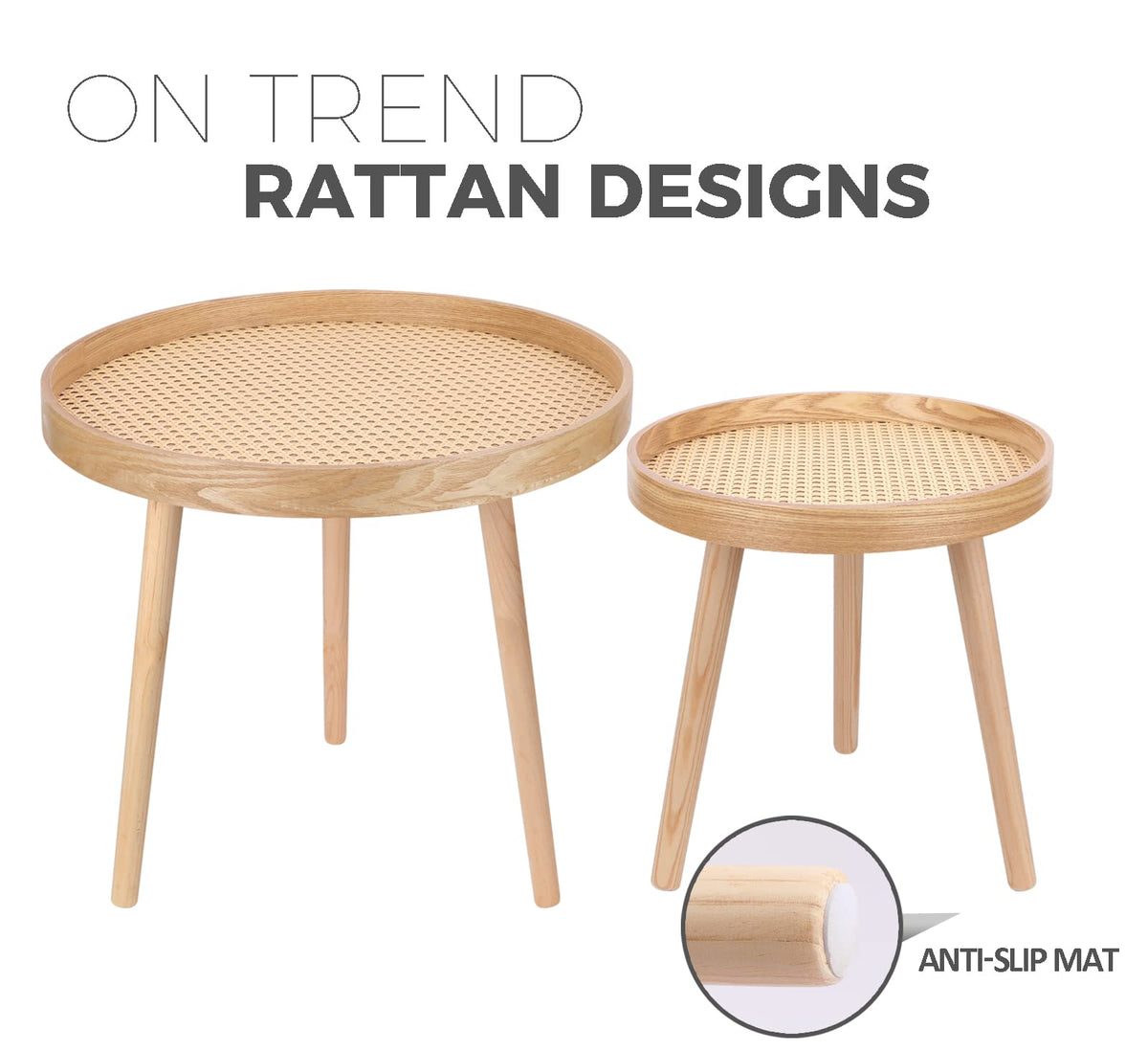 Round Coffee Table Set of 2 Natural Rattan G387