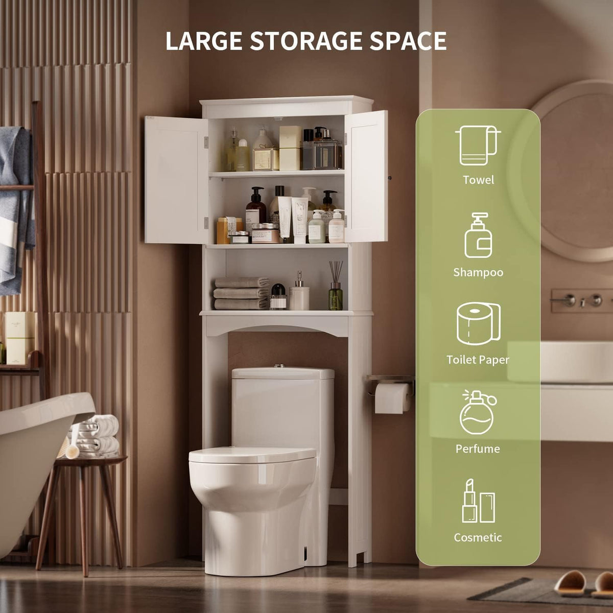 Over the Toilet Storage Cabinet with Adjustable Shelf, White U6061