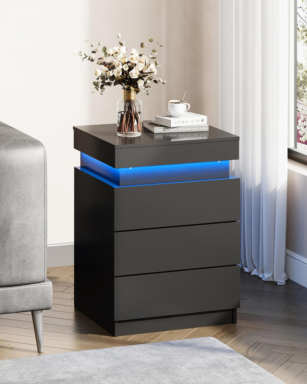 Black Nightstand with Charging Station D27004