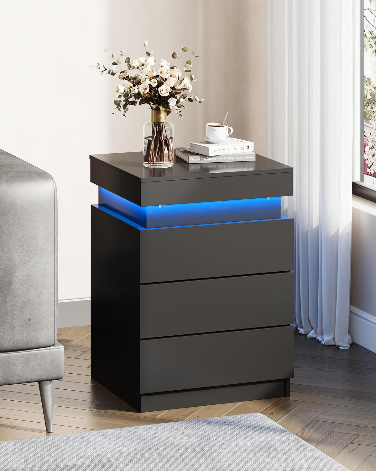 Black Nightstand with Charging Station D27004
