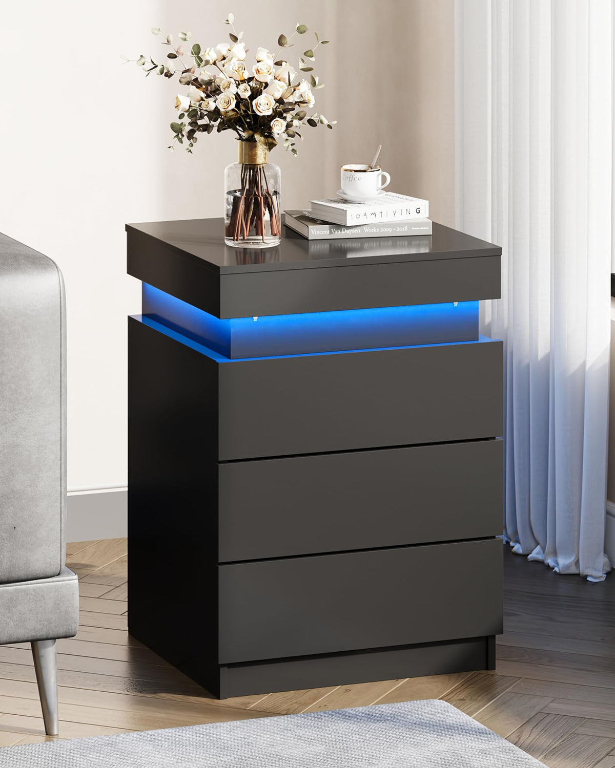 Black Nightstand with Charging Station D27004