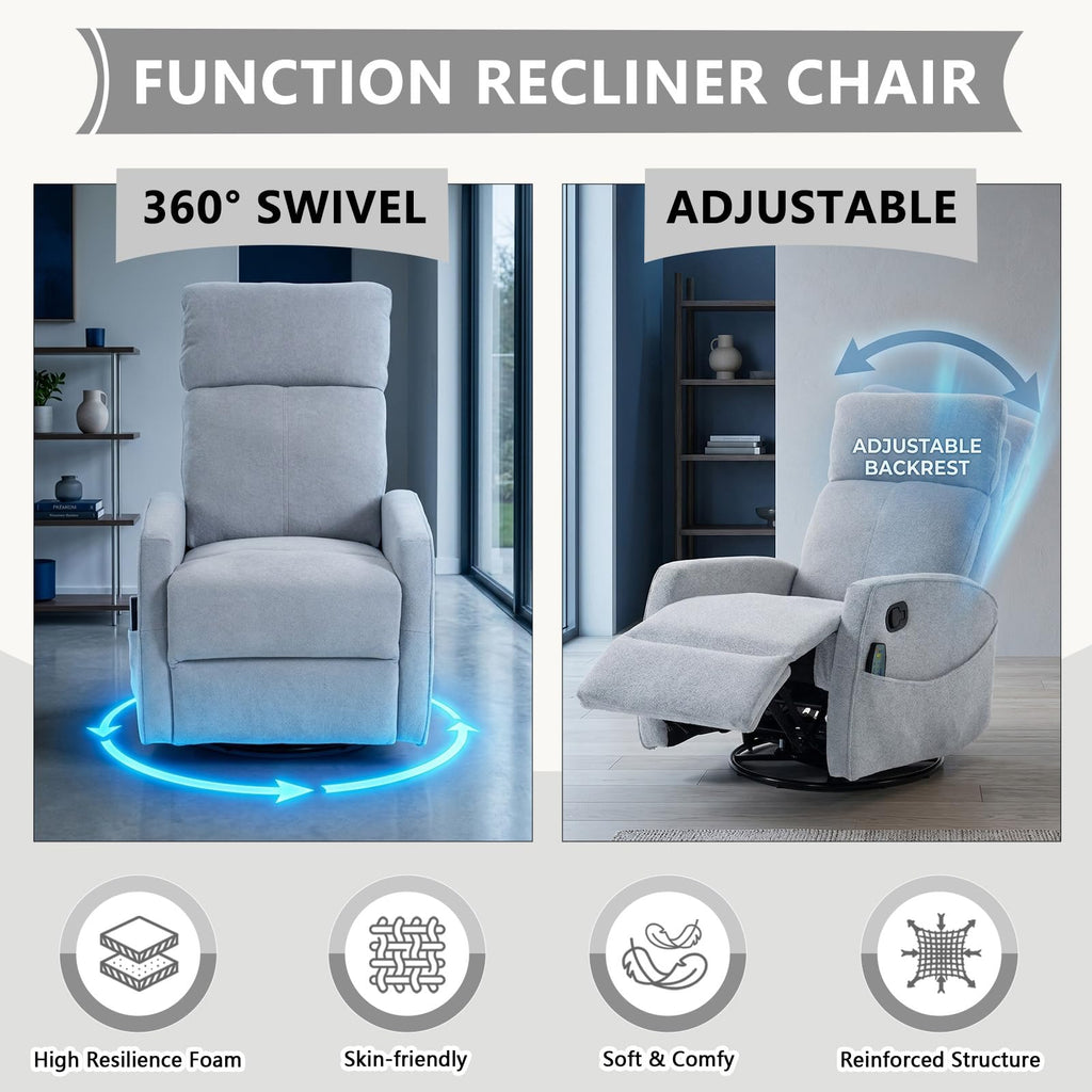 Small White Velvet Recliner Rocking Chair with Heat and Massage T335