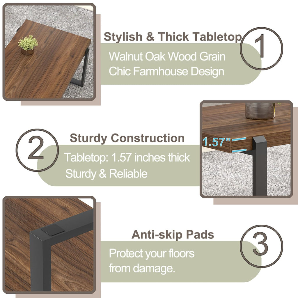 Walnut 44 Inch Wood and Metal Coffee Table Z494602
