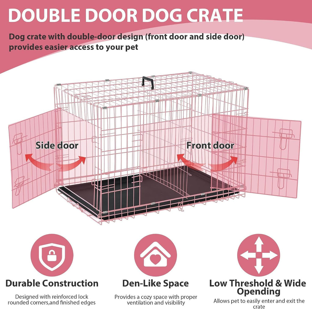 36 Inch Foldable Metal Dog Crate with Double Doors J1380