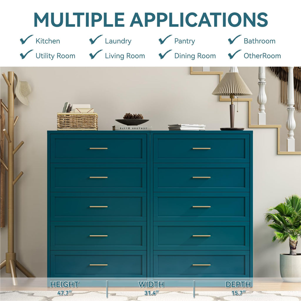 Blue 5 Drawer Metal Dresser G4857