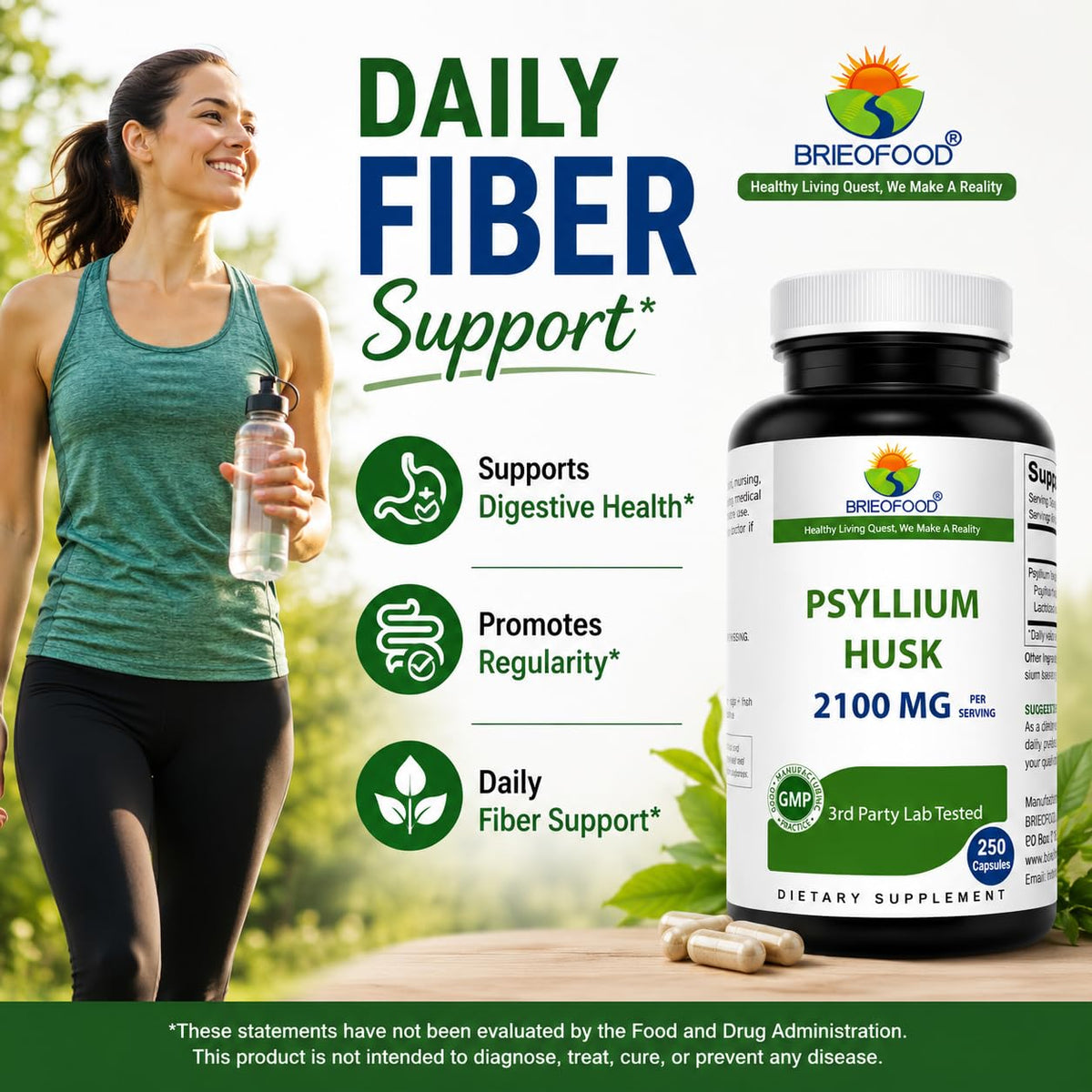 Psyllium Husk Fiber Supplement 250 Capsules K408